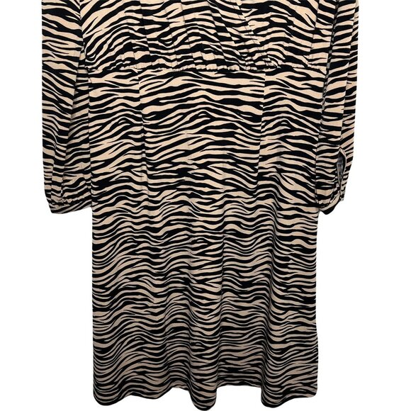 LOFT Tan Black Animal Print Long Sleeve Midi Dress Size 6 NWT Fall - Picture 8 of 12
